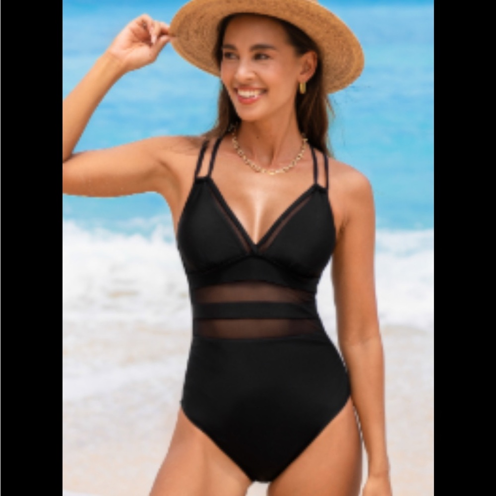 Cupshe Black Mesh One Piece Swimsuit